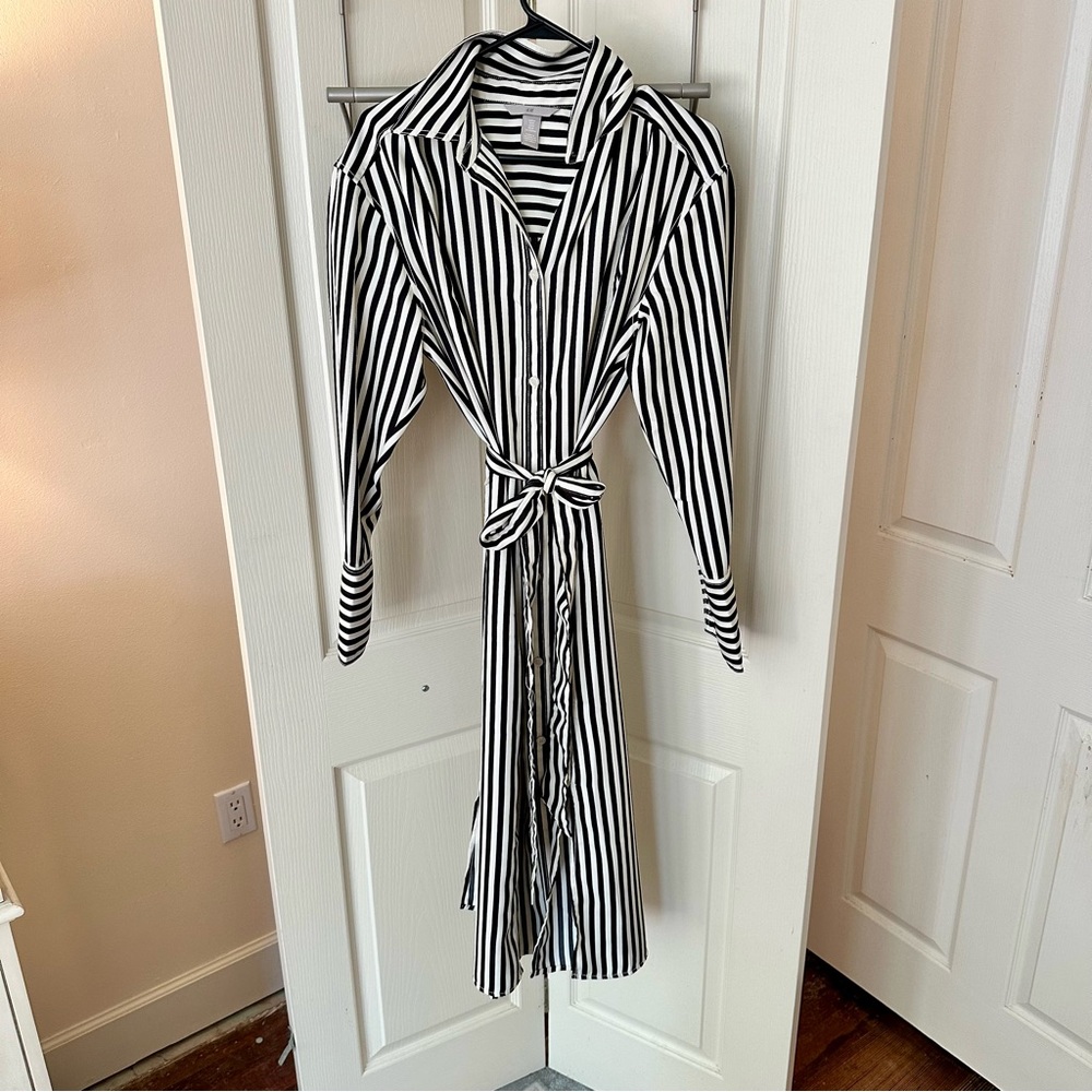 H&M Black and White Striped Shirt Dress